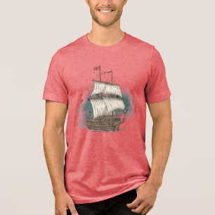 Handgezeichnetes Schiff Tri-Blend Shirt