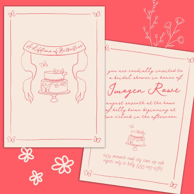 Handgezeichnetes SchmetterlingTheme-Brautparty Einladung (a lifetime of butterflies bridal shower)