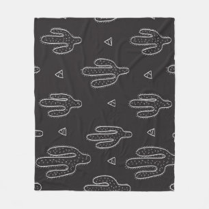 Handgezeichnetes schwarzes Kaktusmuster Fleecedecke