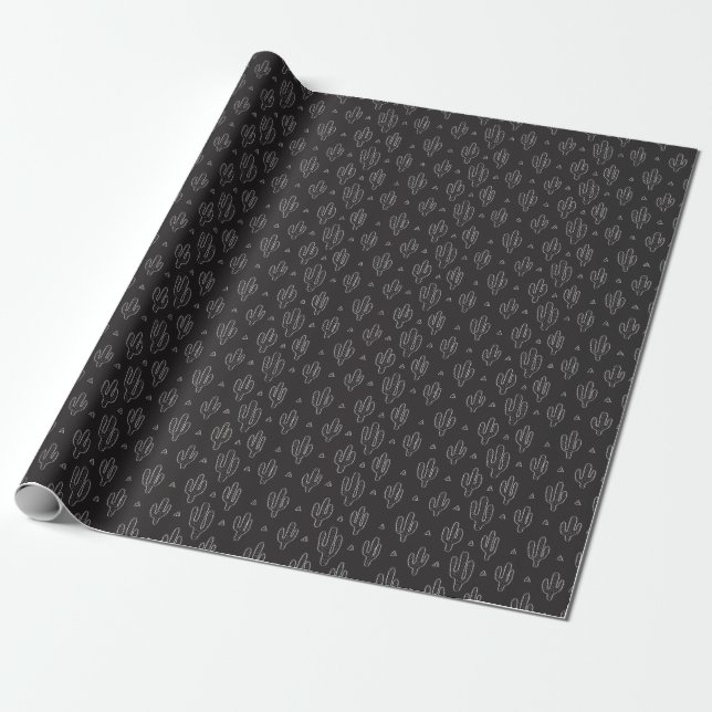 Handgezeichnetes schwarzes Kaktusmuster Geschenkpapier (Ungerollt)