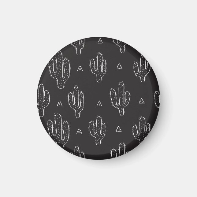 Handgezeichnetes schwarzes Kaktusmuster Magnet (Vorne)