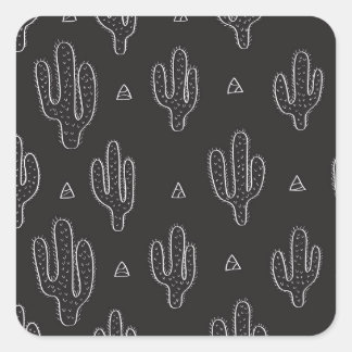 Handgezeichnetes schwarzes Kaktusmuster Quadratischer Aufkleber