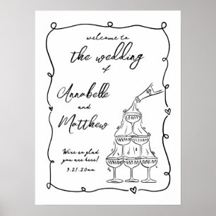 Handgezeichnetes skurriles Hochzeit-Willkommenssch Poster