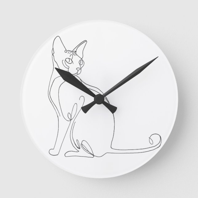 Handgezeichnetes Sphynx-Katze Minimalistisches Des Runde Wanduhr (Vorderseite)