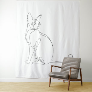 Handgezeichnetes Sphynx-Katze Minimalistisches Des Wandteppich
