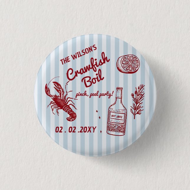 Handgezeichnetes Summer Seafood Crawfish Party Button (Vorderseite)