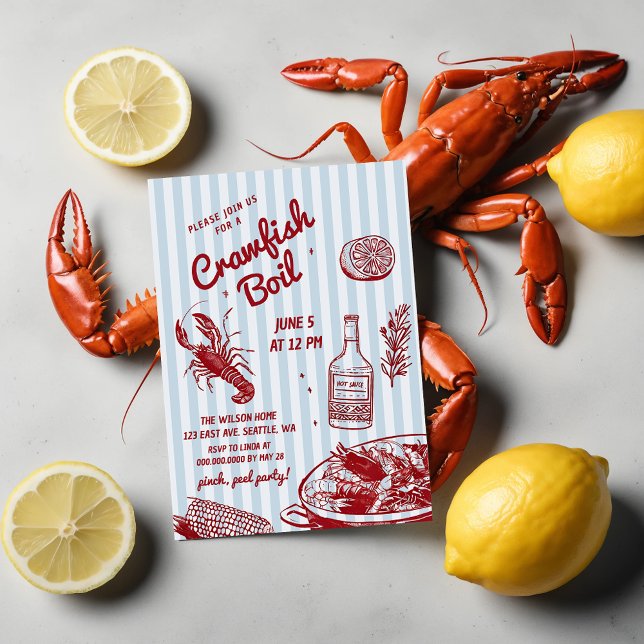 Handgezeichnetes Summer Seafood Crawfish Party Einladung (Hand Drawn Summer Seafood Crawfish Boil Party Invitation)