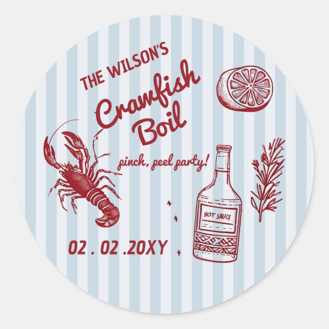 Handgezeichnetes Summer Seafood Crawfish Party Runder Aufkleber (Vorderseite)