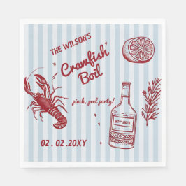 Handgezeichnetes Summer Seafood Crawfish Party Serviette