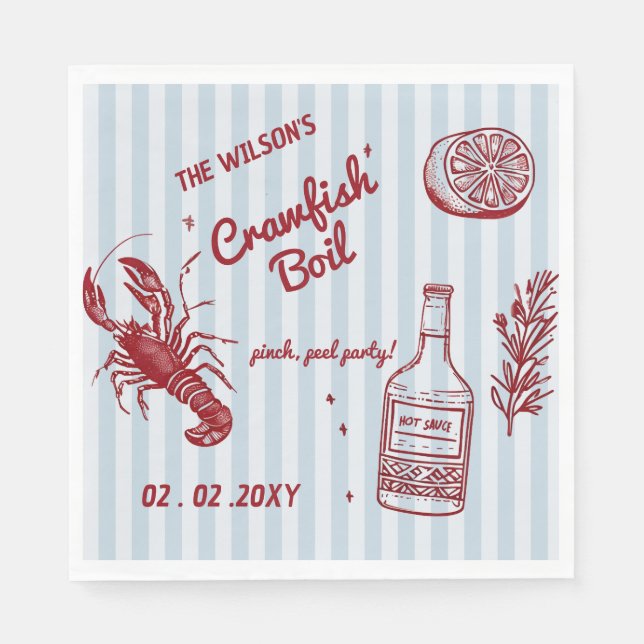 Handgezeichnetes Summer Seafood Crawfish Party Serviette (Vorderseite)