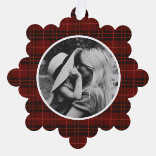 Handgezeichnetes Tartan Kariertes Foto Ornament Karte