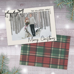 Handgezeichnetes Tartan Whimsical Frohe Weihnachte Feiertagskarte