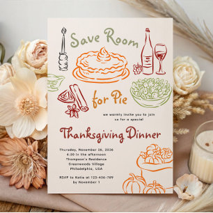 Handgezeichnetes Thanksgiving-Dinner - Platz für K Einladung