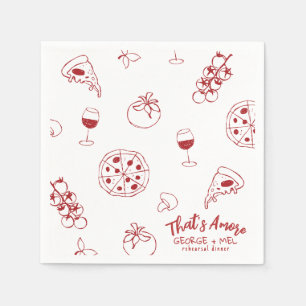 Handgezeichnetes Thats Amore Pizza Wein Probedinne Serviette