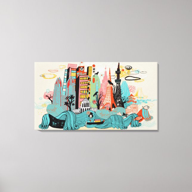 Handgezeichnetes Tokio Japan Leinwanddruck (Vorderseite)