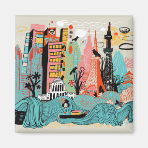 Handgezeichnetes Tokio Japan Magnet