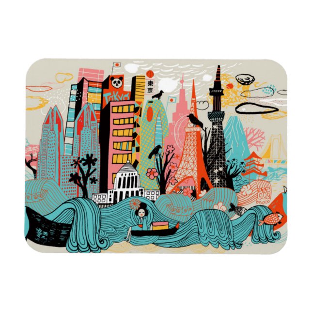 Handgezeichnetes Tokio Japan Magnet (Horizontal)