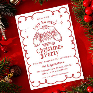 Handgezeichnetes Ugly Sweater Christmas Party Einladung