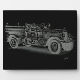 handgezeichnetes vintage Feuerwehrauto invertiert Fotoplatte