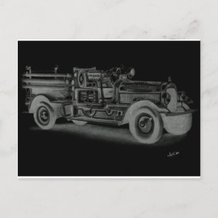 handgezeichnetes vintage Feuerwehrauto invertiert Postkarte