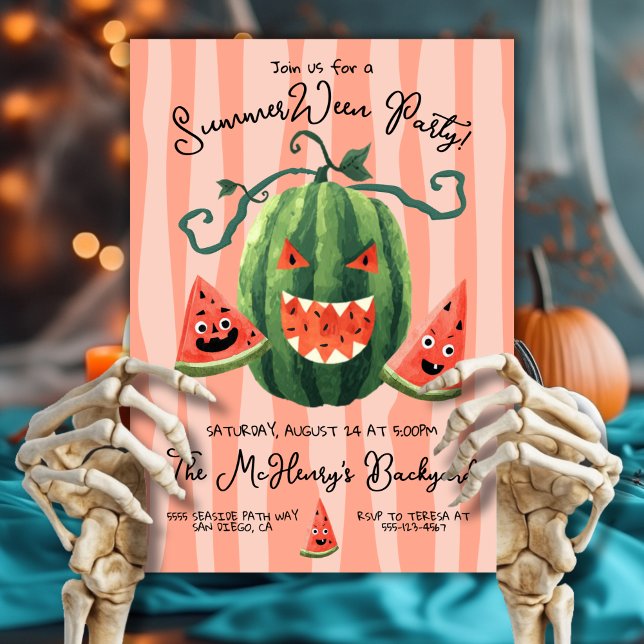 Handgezeichnetes Watermelon Pumpkin SummerWeen Par Einladung (Von Creator hochgeladen)