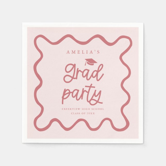 Handgezeichnetes Wavy Line Blush Pink Grad Party Serviette (Vorderseite)
