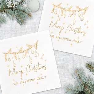 Handgezeichnetes Weihnachten Gold Servietten Mit Folie