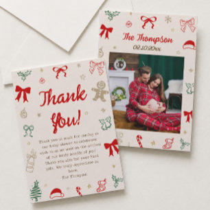 Handgezeichnetes Weihnachts-Baby-Shower-Foto Dankeskarte