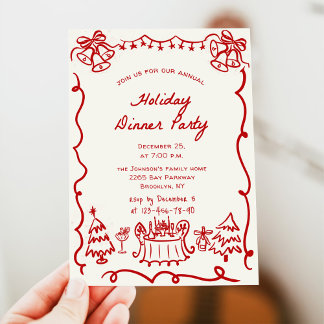 Handgezeichnetes Weihnachtsfest Abendessen Einladung