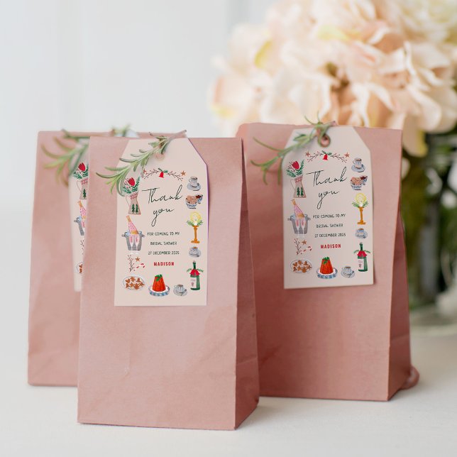 Handgezeichnetes Weihnachtsgebäck Brautparty Viele Geschenkanhänger (Hand drawn Christmas Bridal Shower Thank You Gift Tags)