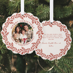 Handgezeichnetes Weihnachtskranz-Foto Ornament Karte
