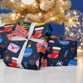 Handgezeichnetes Weihnachtsmuster, Mitternacht Geschenkpapier