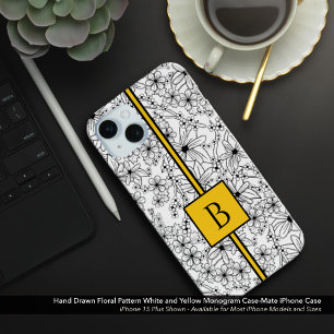 Handgezeichnetes weißes Blumenmuster Gelbes Monogr Case-Mate iPhone Hülle