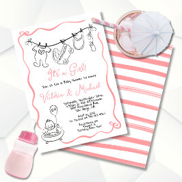 Handgezeichnetes whimsical Baby Shower Clothesline Einladung