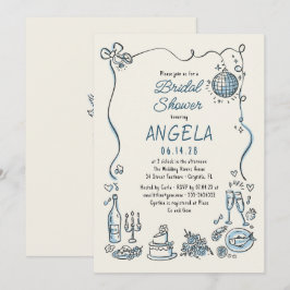 Handgezeichnetes Whimsical Disco-Brautparty Einladung