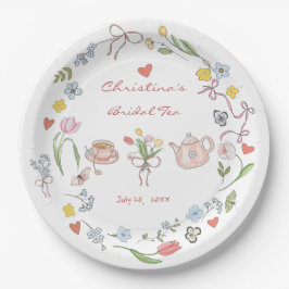 Handgezeichnetes Whimsical Tee-Brautparty Pappteller