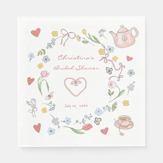 Handgezeichnetes Whimsical Tee-Brautparty Serviette (Vorderseite)