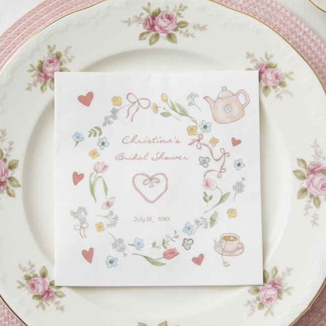 Handgezeichnetes Whimsical Tee-Brautparty Serviette (Von Creator hochgeladen)
