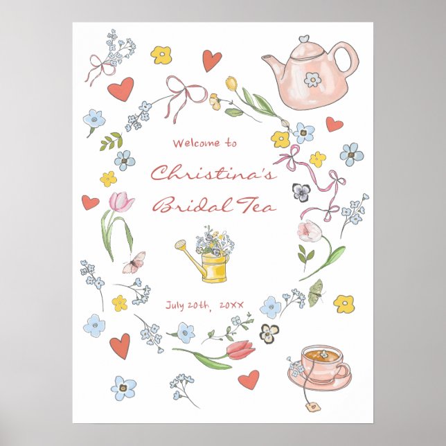 Handgezeichnetes Whimsical Tee Brautparty Willkomm Poster (Vorne)