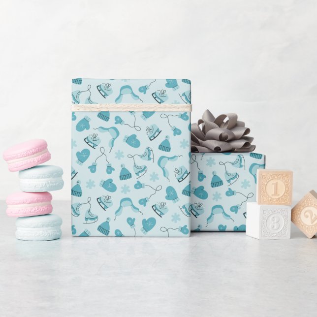 Handgezeichnetes Wintermuster Cyan Verpackungspapi Geschenkpapier (Babyparty)