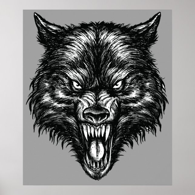Handgezeichnetes Wolf Poster (Vorne)