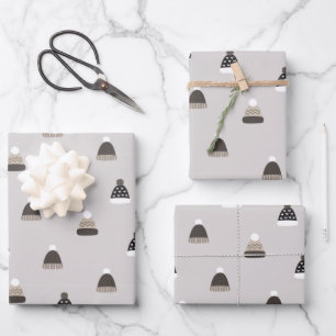 Handgezeichnetes Wollhutmuster Geschenkpapier Set