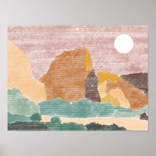 Handgezeichnetes Zion Nationalpark Landschaftsbild Poster