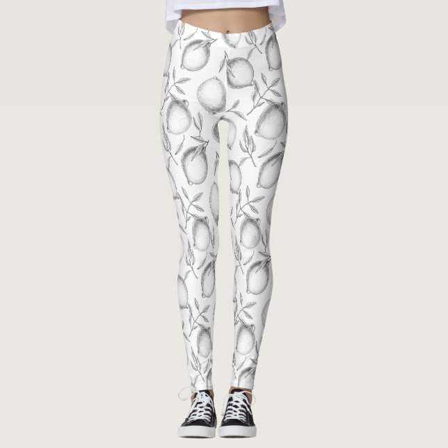 Handgezeichnetes Zitronenmuster Leggings (Vorderseite)