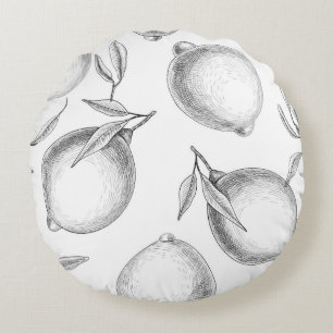 Handgezeichnetes Zitronenmuster Rundes Kissen