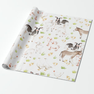 Handgezogene Aquarelltiere auf dem Hof Geschenkpapier