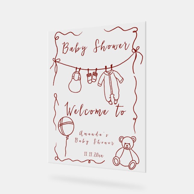 Handgezogene Babydusche - Begrüßungsbabydusche Acrylschild (Winkel)