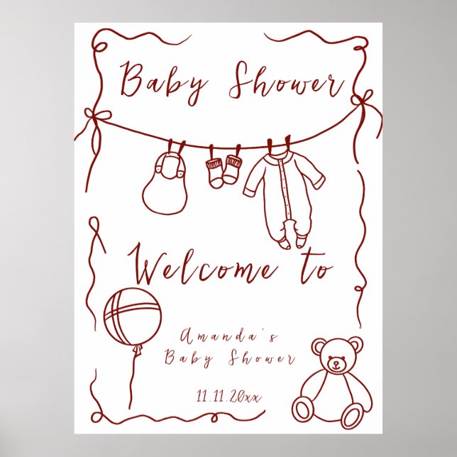 Handgezogene Babydusche - Begrüßungsbabydusche Poster (Vorne)