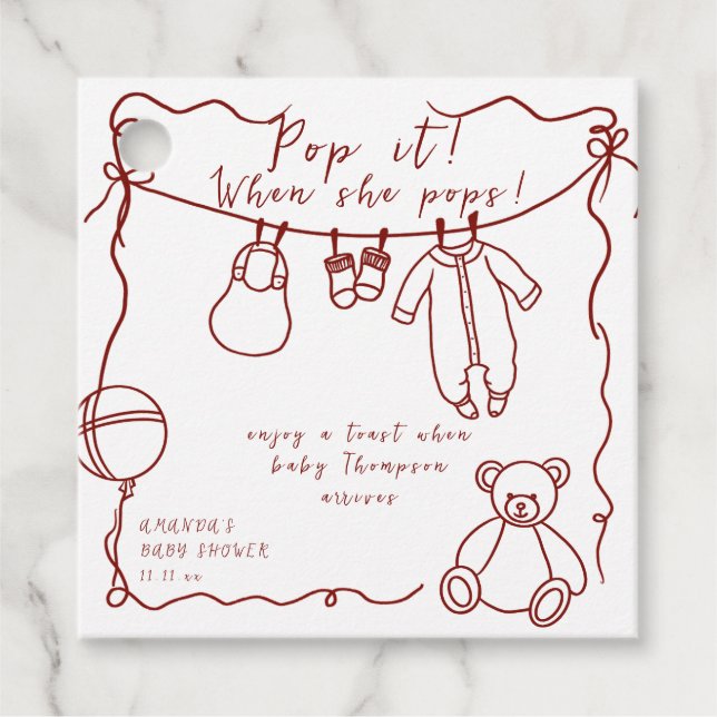 Handgezogene Babykleidung Babydusche Pop Geschenkanhänger (Vorderseite)