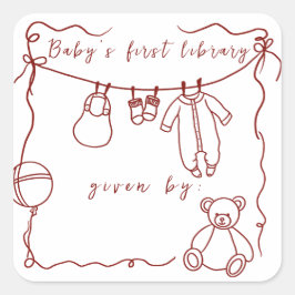 Handgezogene Babykleidung - Buchzeichen Quadratischer Aufkleber